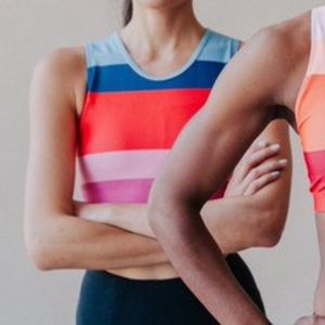 Oiselle Bluebird Sports Run Bra Crop Top Stripe Sz M